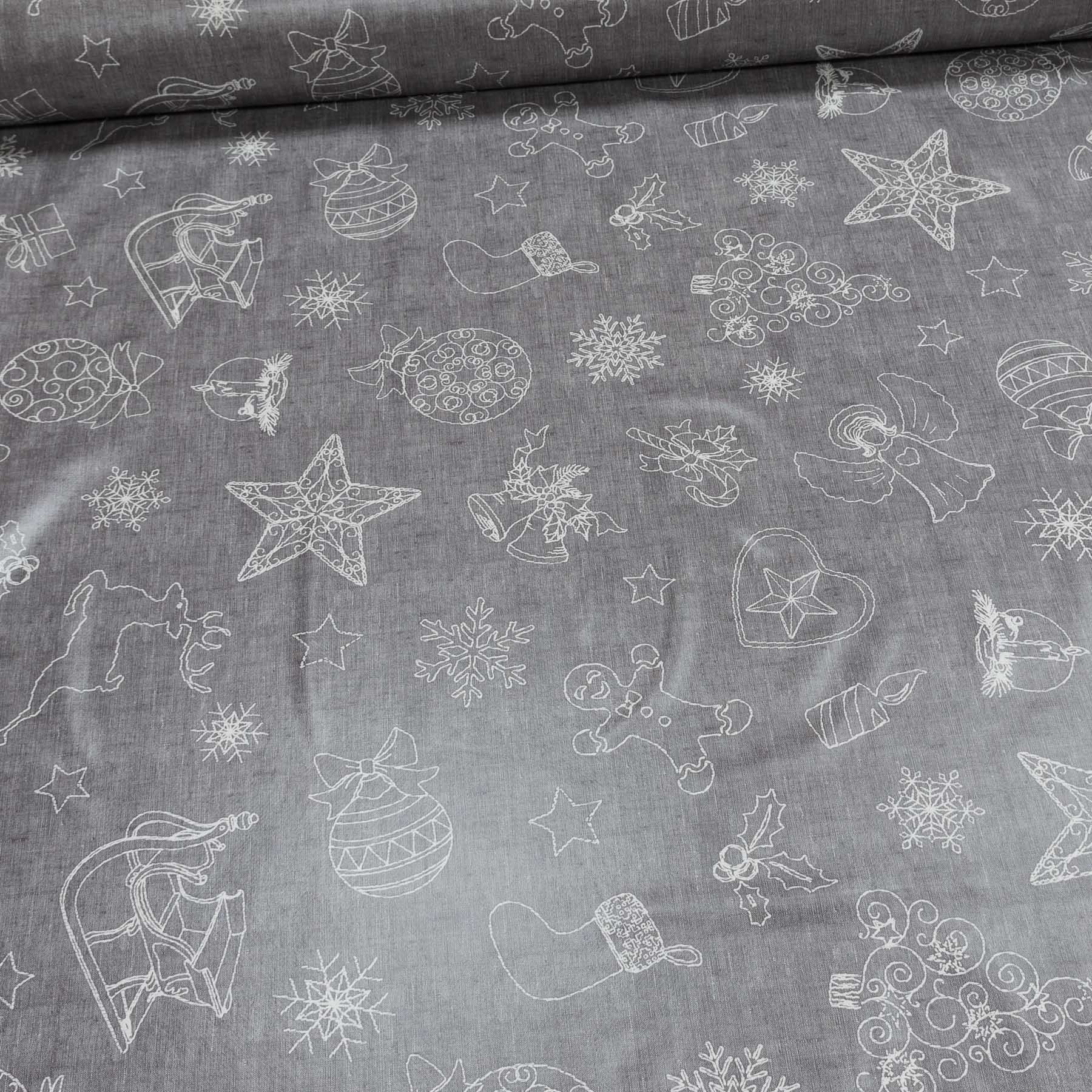 Kolaříková Ubrus PVC s textilním podkladem vánoční N18/06 vánoční motiv na šedé, š.140cm (metráž)