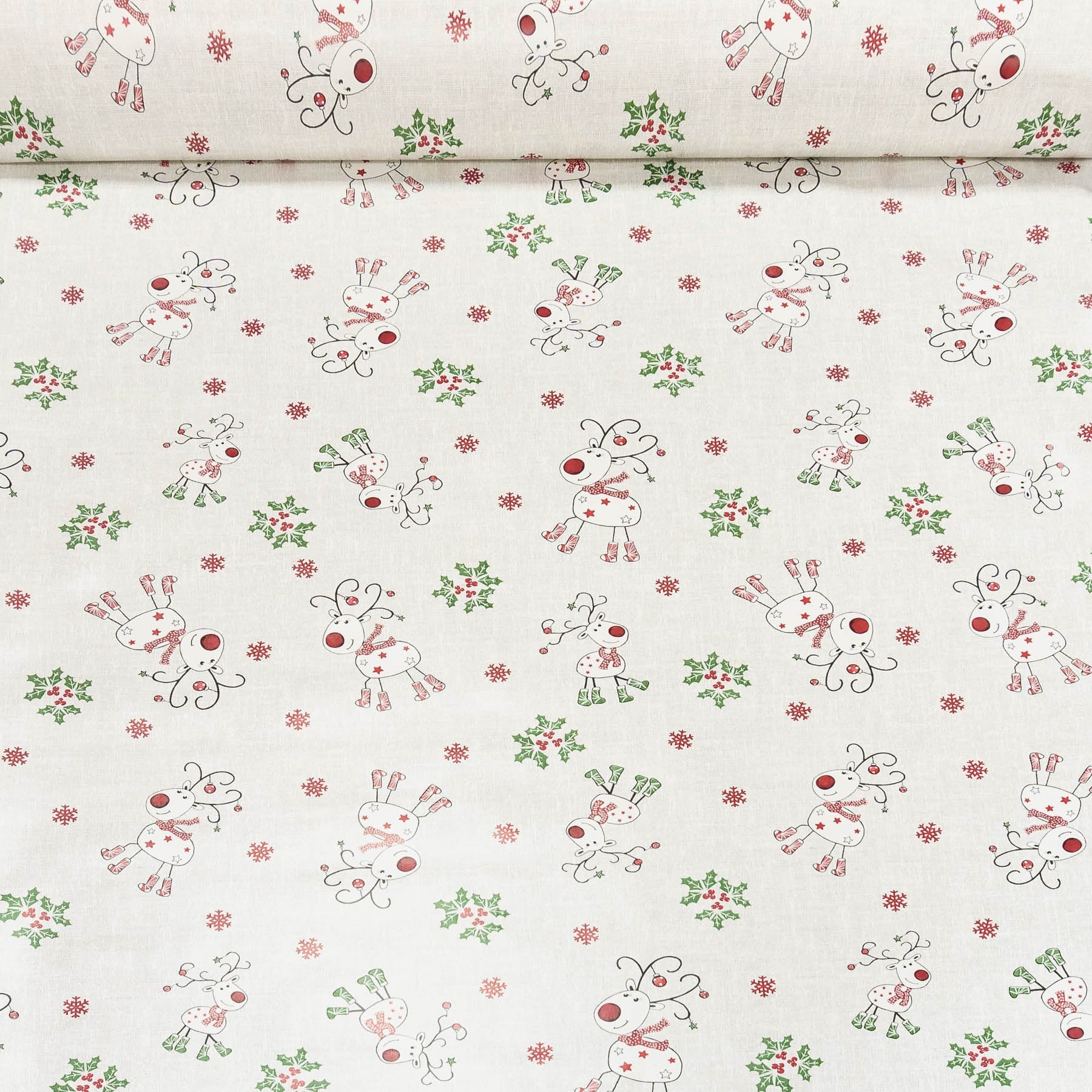 Kubík ubrus PVC s textilním podkladem vánoční N4B/01 sobíci na béžovém žíhání, š.140cm (metráž)