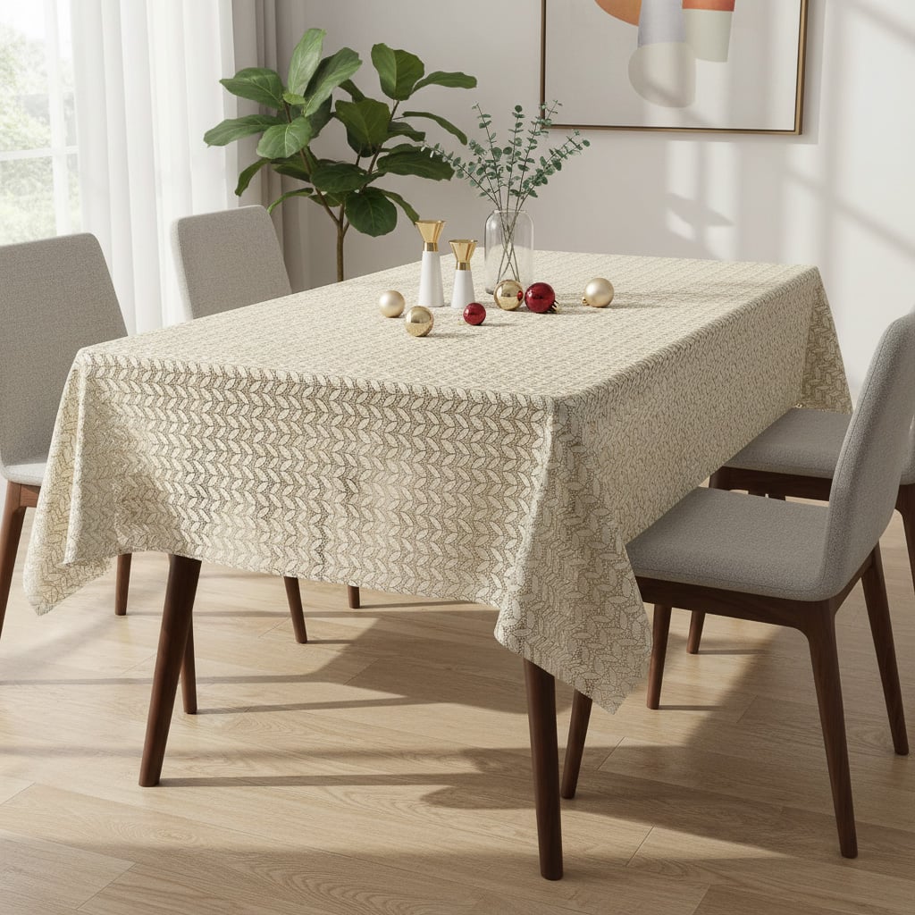 Ubrus PVC vánoční, 23512 ZLAT krajkový vzor, zlaté lístky na bílé, š.140cm (metráž)