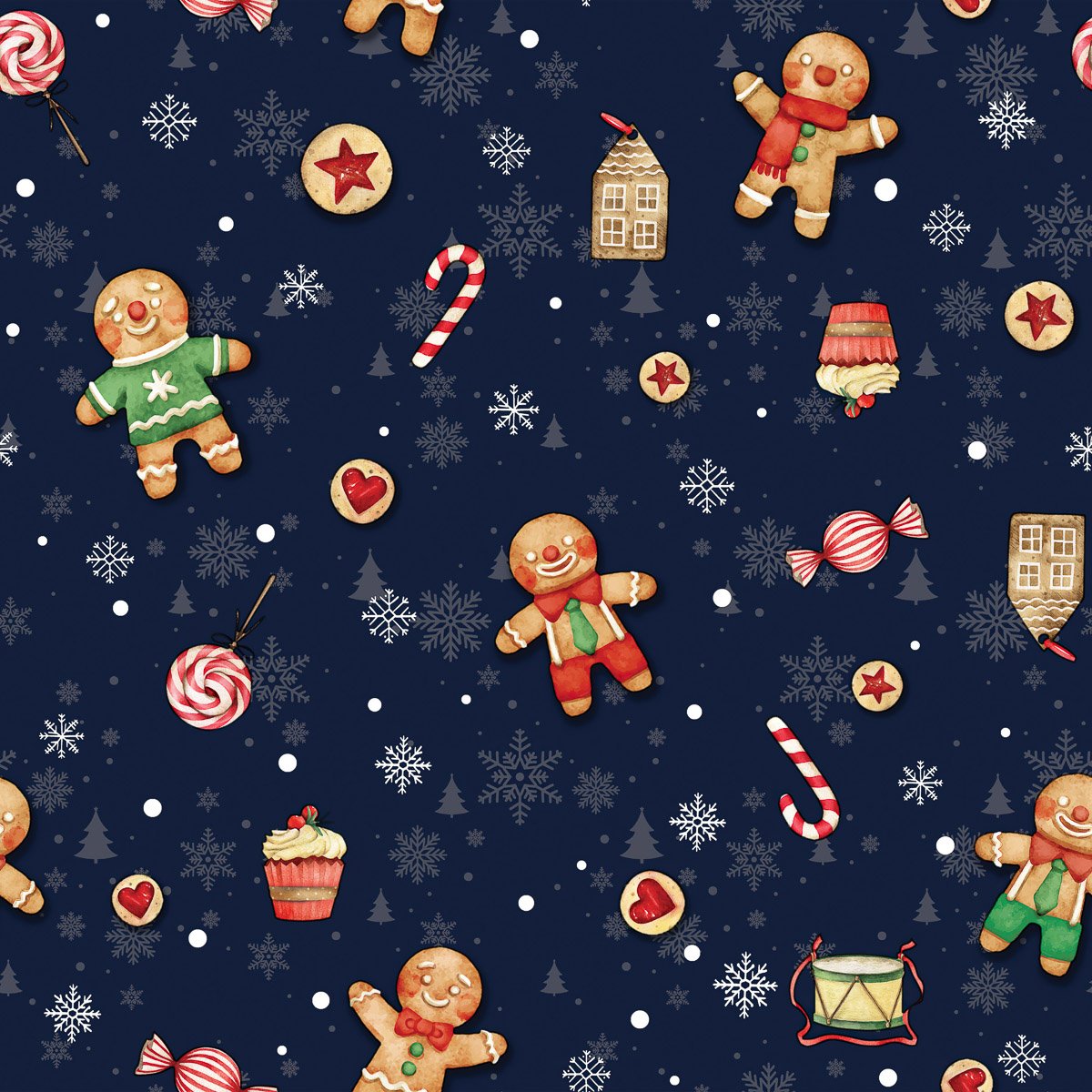 Sareha Ubrus PVC s textilním podkladem vánoční 1203-2 perníčky na modré, š.140cm (metráž)