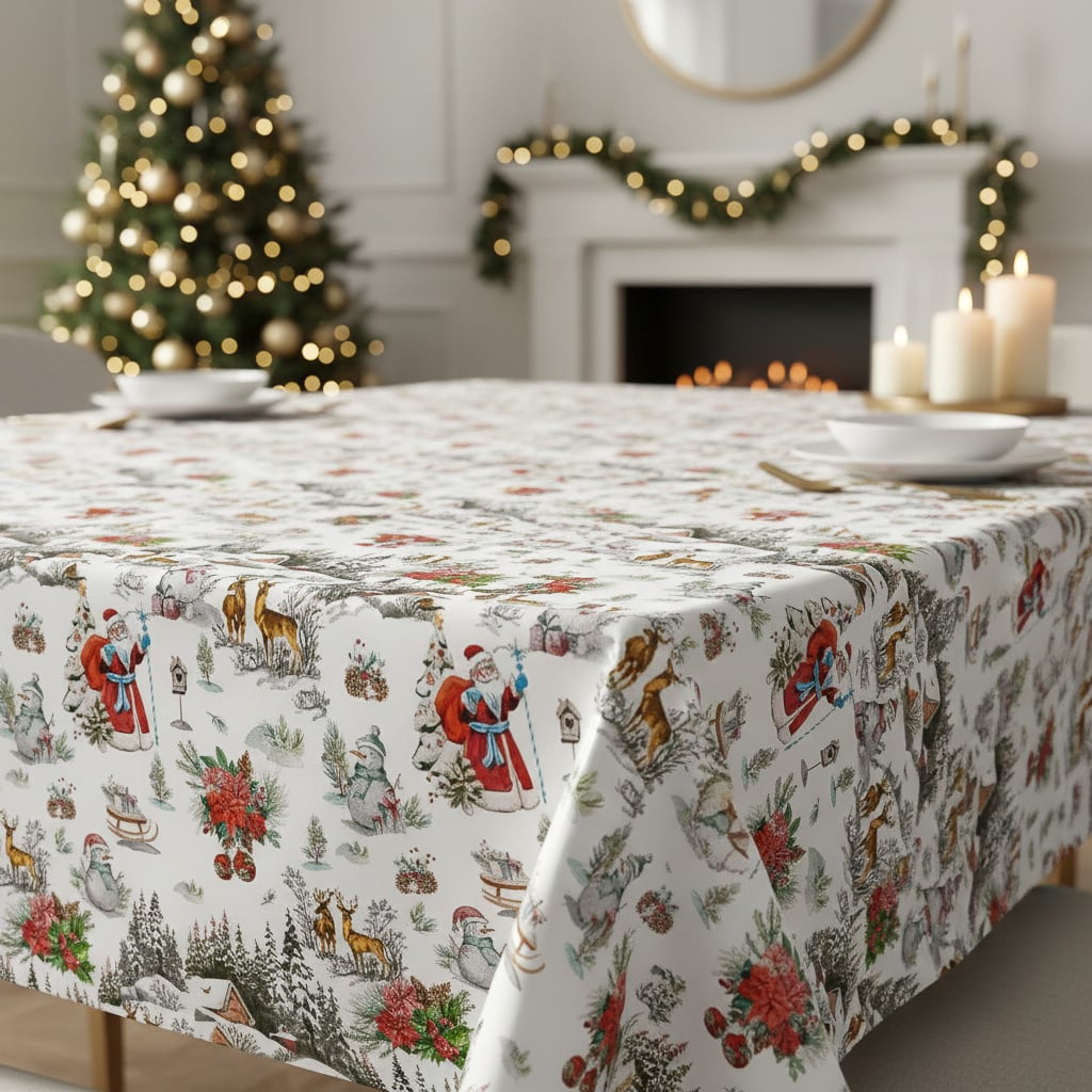 Sareha Ubrus PVC s textilním podkladem vánoční 1698-00 zasněžená krajina, š.140cm