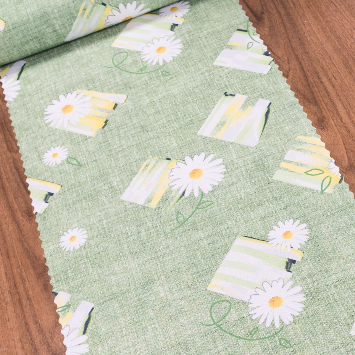 Ubrusovina / štola teflonová úprava, 17R1028-107, kopretiny na zelené, š.38cm (metráž)