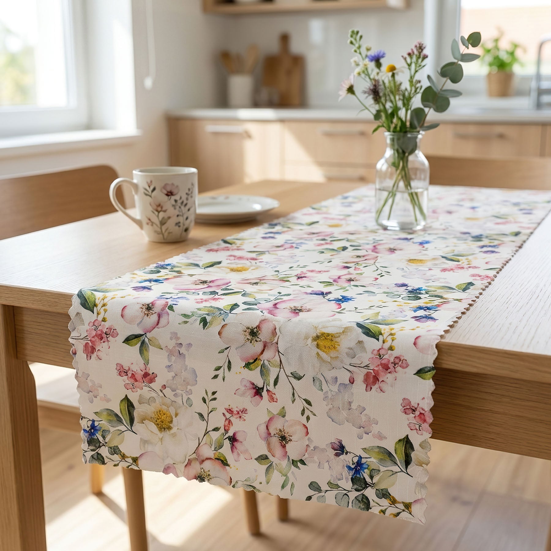 Ubrusovina / štola teflonová úprava, RŮŽOVÁ ZAHRADA, šípková růže na smetanové, š.38cm (metráž)