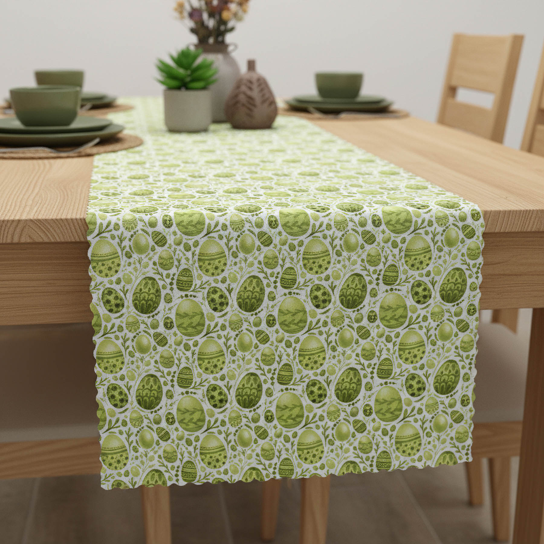 Ubrusovina / štola teflonová úprava, VELIKONOCE, zelené kraslice, š.38cm (metráž)