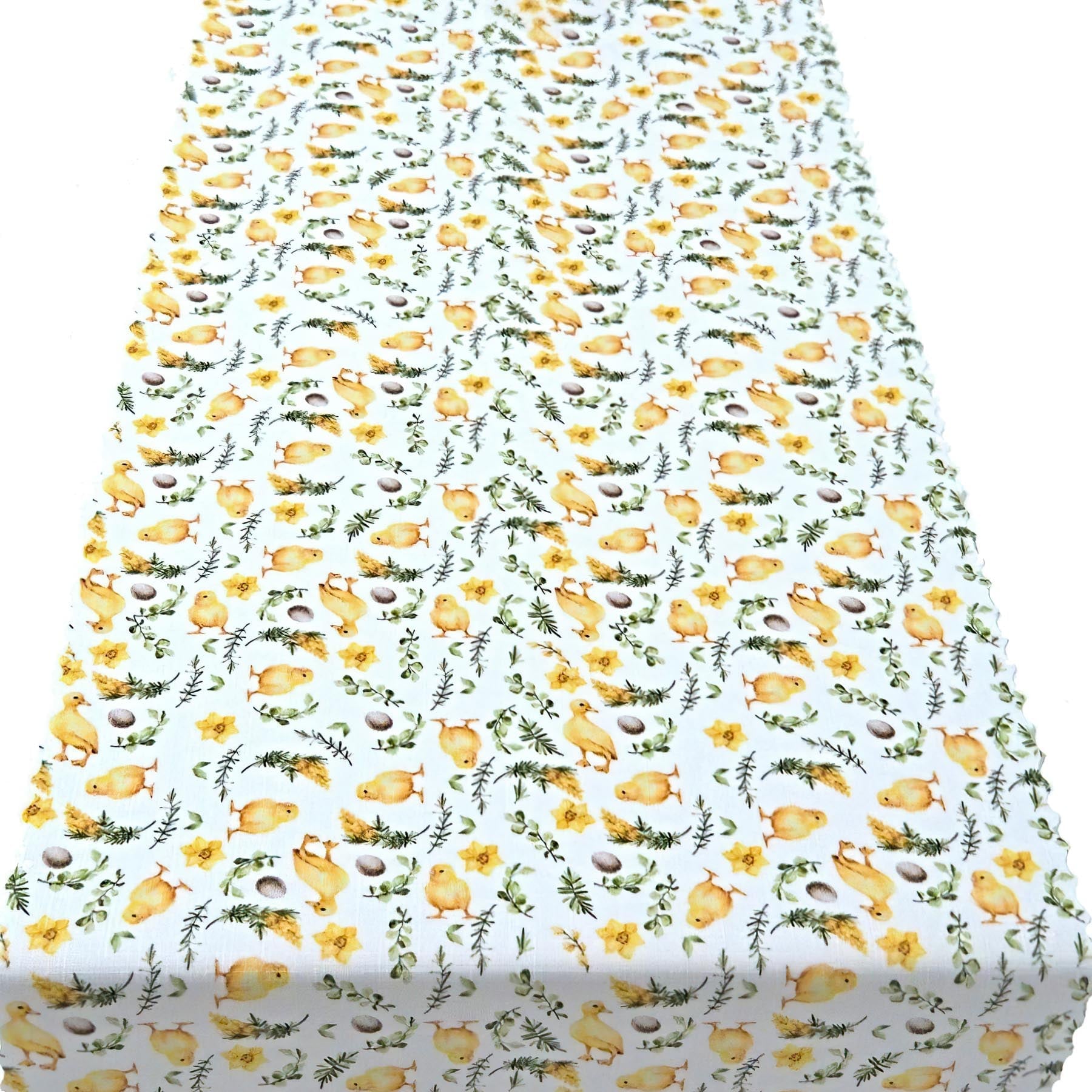 Ubrusovina / štola teflonová úprava, velikonoční KUŘÁTKA, bílá, š.38cm (metráž)