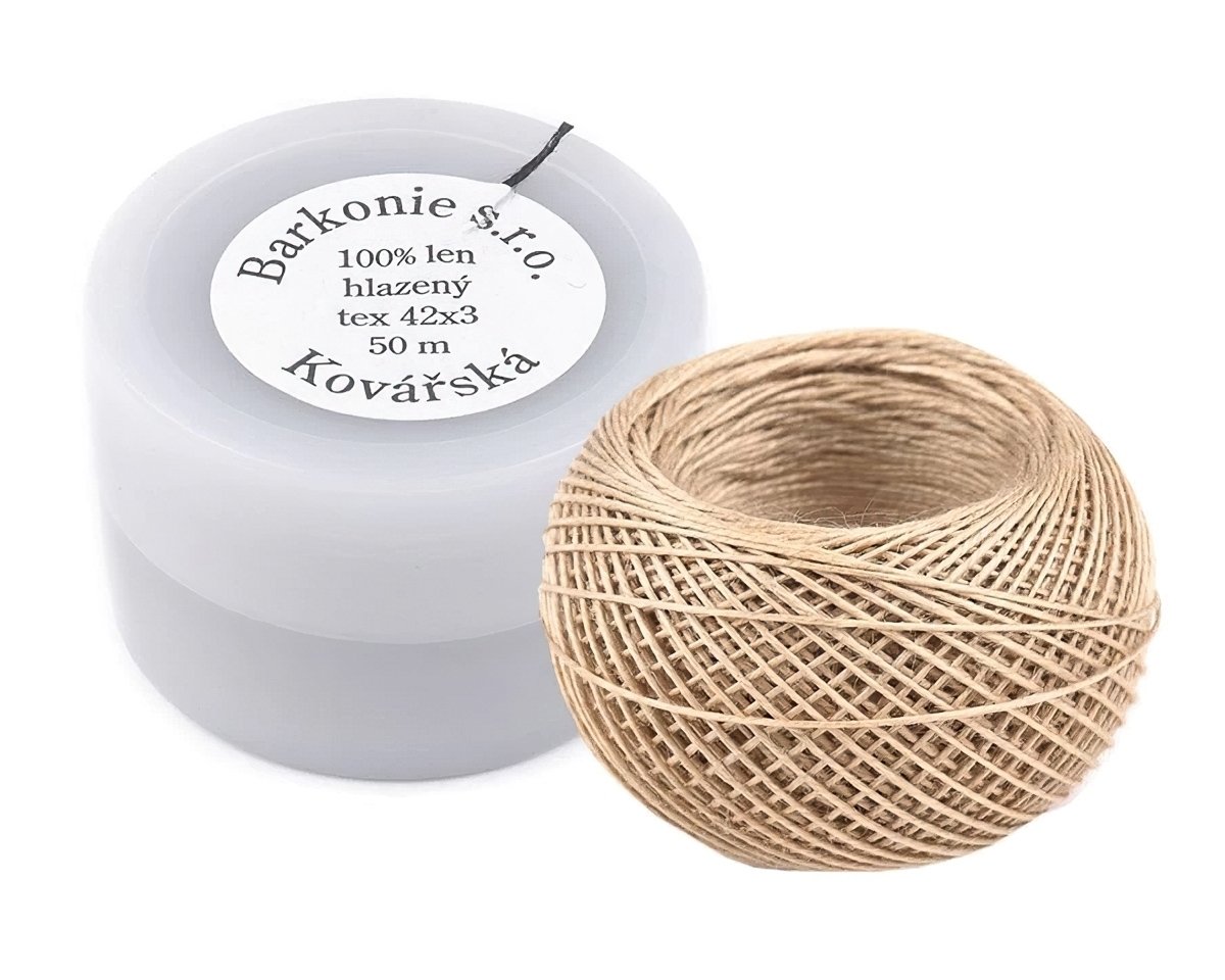 Barkonie Univerzální šicí nit kovářská 240142/7415 lněná, režná přírodní, návin 50m, plastové pouzdro