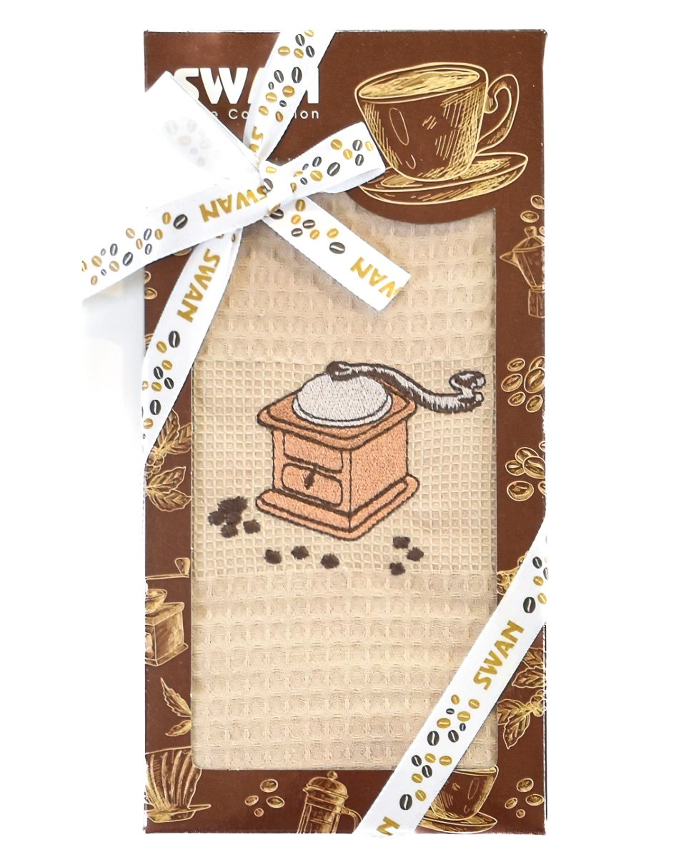 Utěrka SWAN 53 vaflová vyšívaná, dárkové balení, mlýnek béžový, 1 kus 50x70cm
