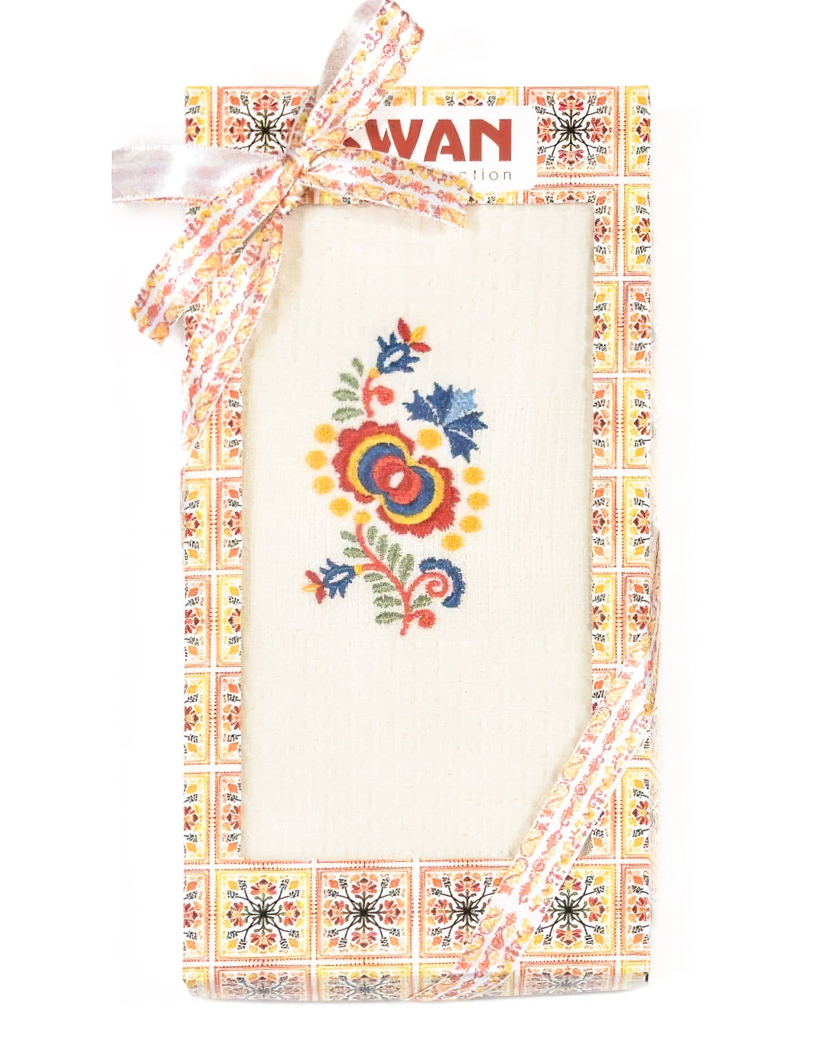 Utěrka SWAN 71 vaflová vyšívaná, dárkové balení, folklór na smetanové, 1 kus 50x70cm