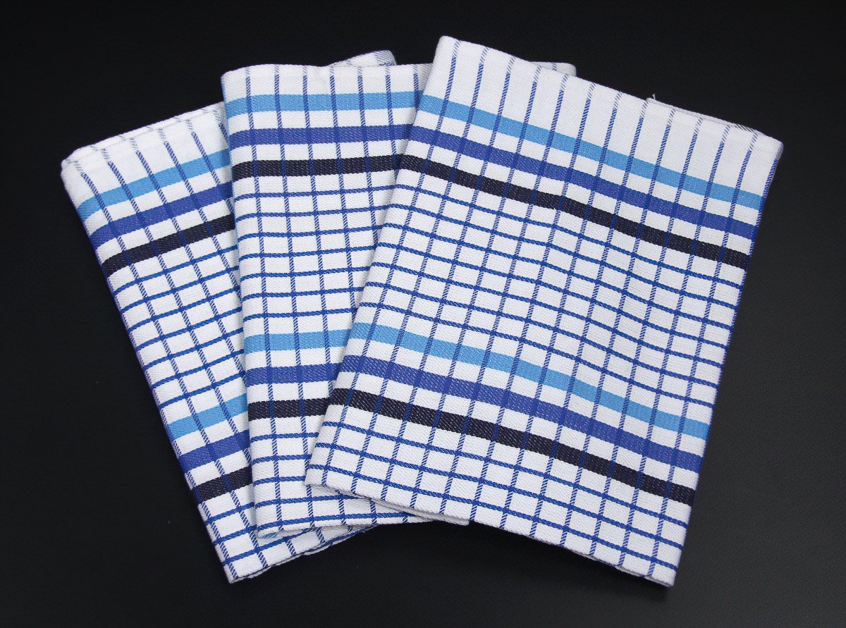 Polášek kuchyňské utěrky EGYPTSKÁ BAVLNA 14, modré káro/proužek, 3 kusy, 50x70cm