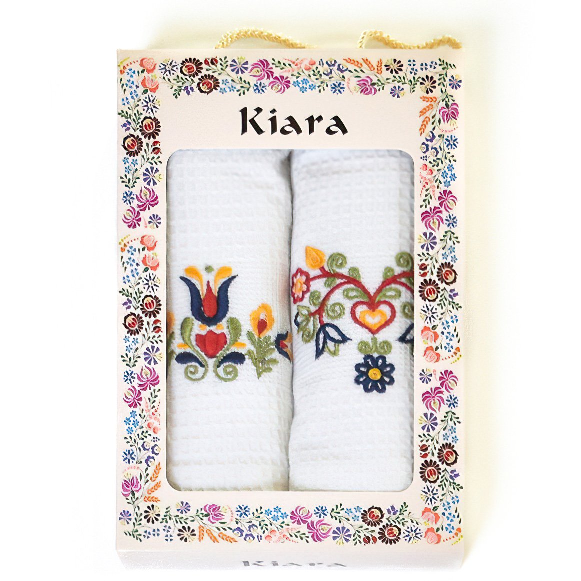 Utěrky KIARA 133 vaflové vyšívané, dárkové balení, folklór, bílá, 2 kusy 50x70cm