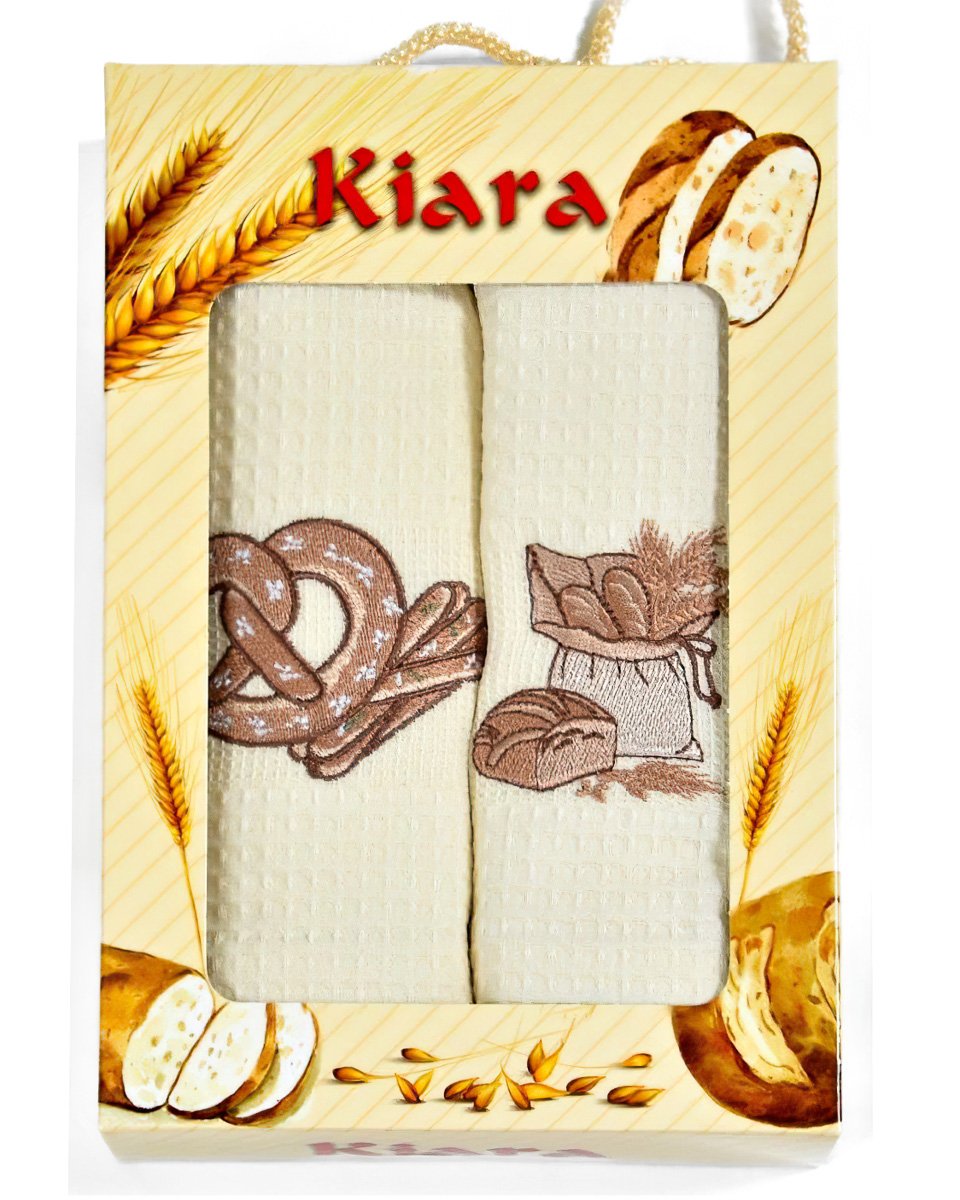 Utěrky KIARA 146 vaflové vyšívané, dárkové balení, pečivo, smetanová 2 kusy 50x70cm