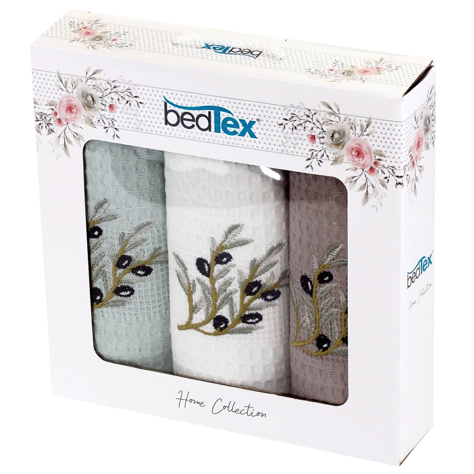 TipTrade s.r.o. Dárková sada vaflových utěrek 3 ks Olivová ratolest