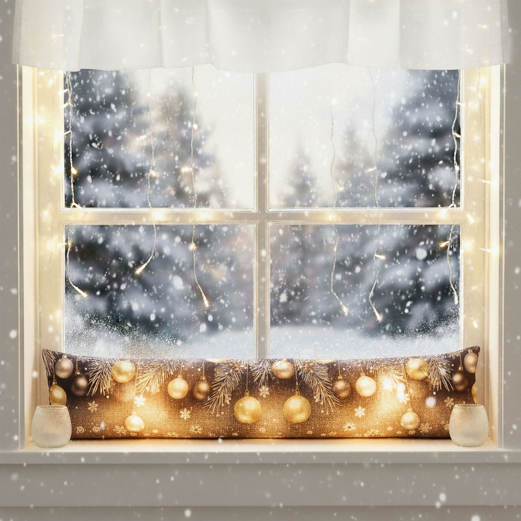 Forbyt Vánoční svítící dekorace okenní polštář Jehličí a baňky 20x85 cm Varianta: Vánoční svítící dekorace okenní polštář Jehličí a baňky CYH5918C 20x85 cm