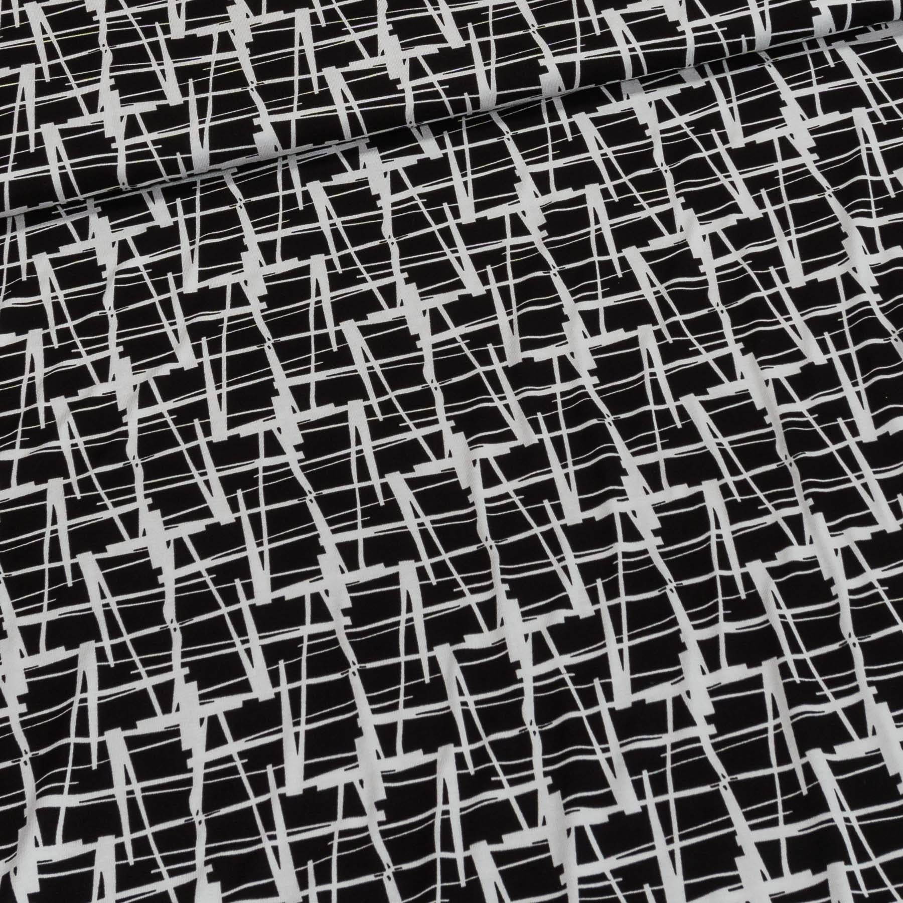 Viskózový úplet 1240/69, bílá mřížka na černé, š.150cm (látka v metráži)