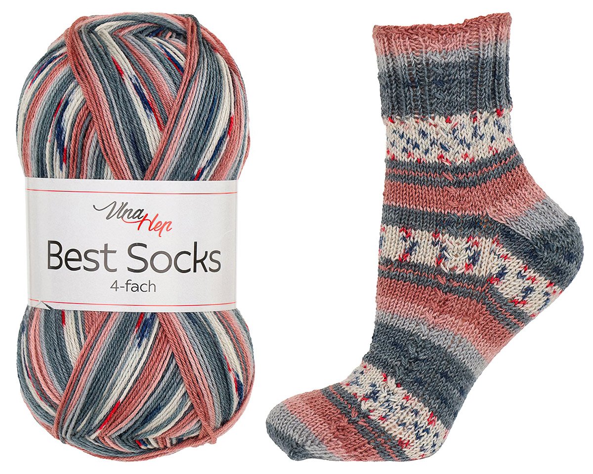 Pletací / háčkovací příze Vlna-Hep BEST SOCKS 4-fach 7382  šedo-rezavá vzorovaná, ponožková, 100g/420m