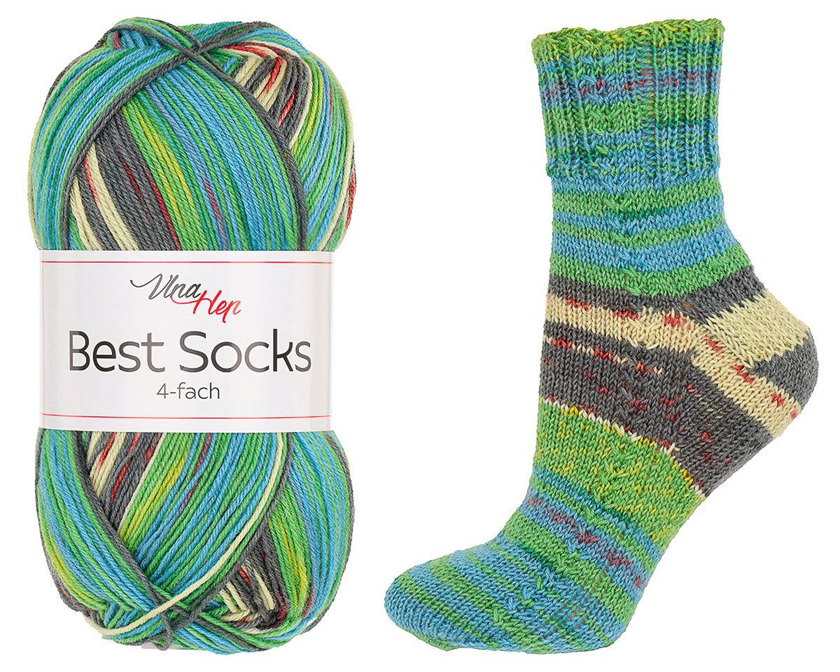Pletací / háčkovací příze Vlna-Hep BEST SOCKS 4-fach 7385 zeleno-modrá vzorovaná, ponožková, 100g/420m