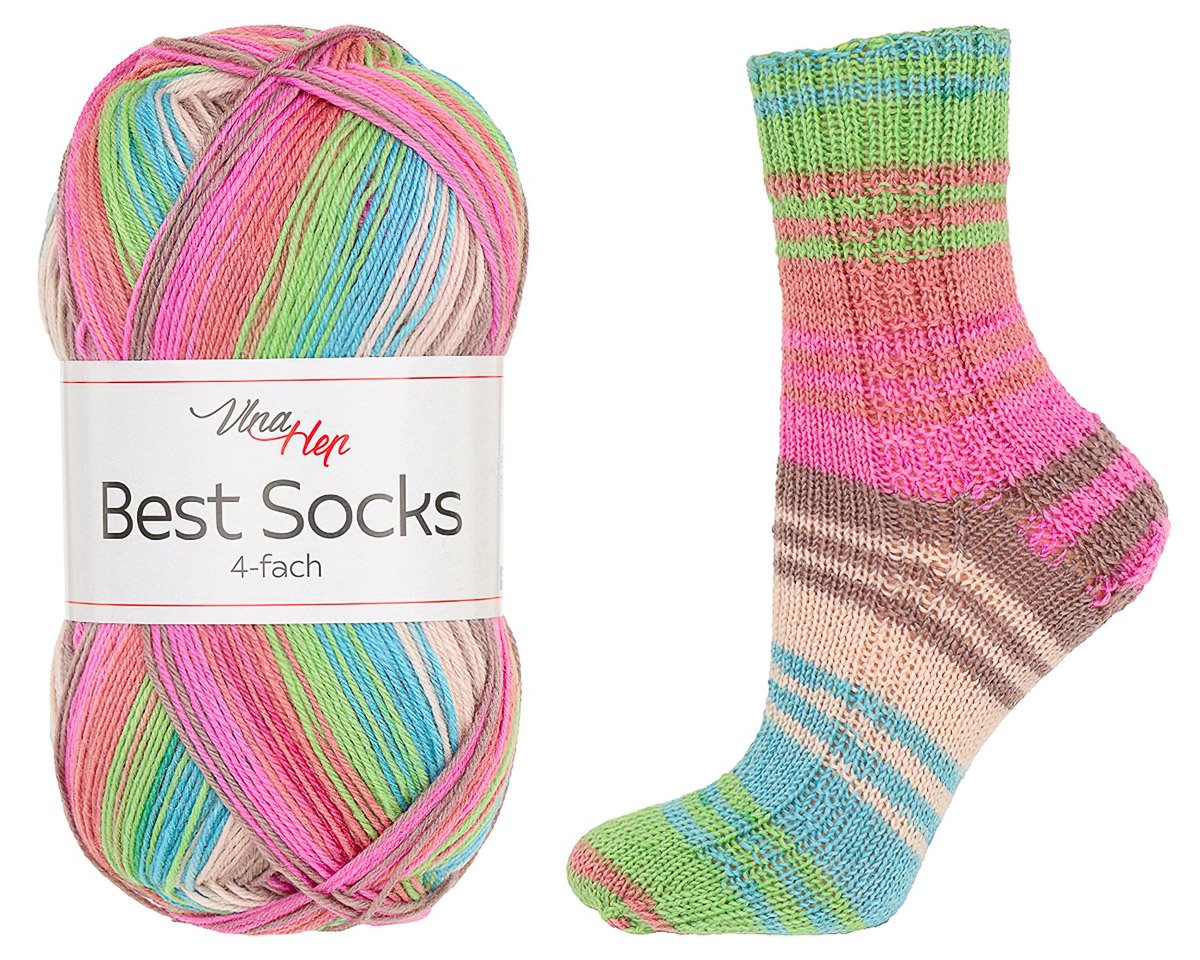 Pletací / háčkovací příze Vlna-Hep BEST SOCKS 4-fach 7402 pastelově růžovo-modro-zelená vzorovaná, ponožková, 100g/420m