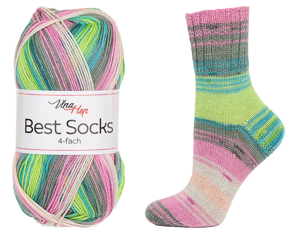 Pletací / háčkovací příze Vlna-Hep BEST SOCKS 4-fach 7411 růžovo-zelená, vzorovaná, ponožková, 100g/420m
