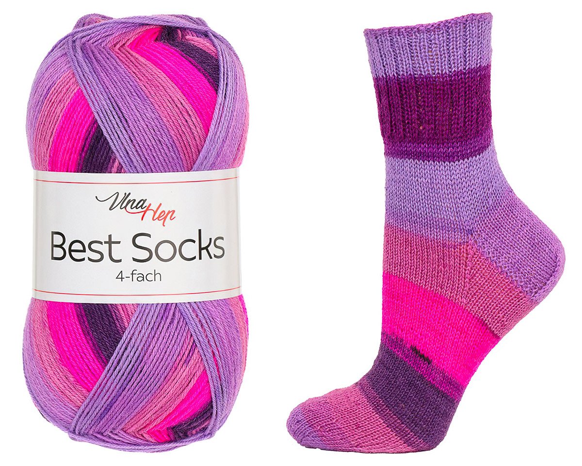 Pletací / háčkovací příze Vlna-Hep BEST SOCKS 4-fach 7724 růžovo-fialová, vzorovaná, ponožková, 100g/420m