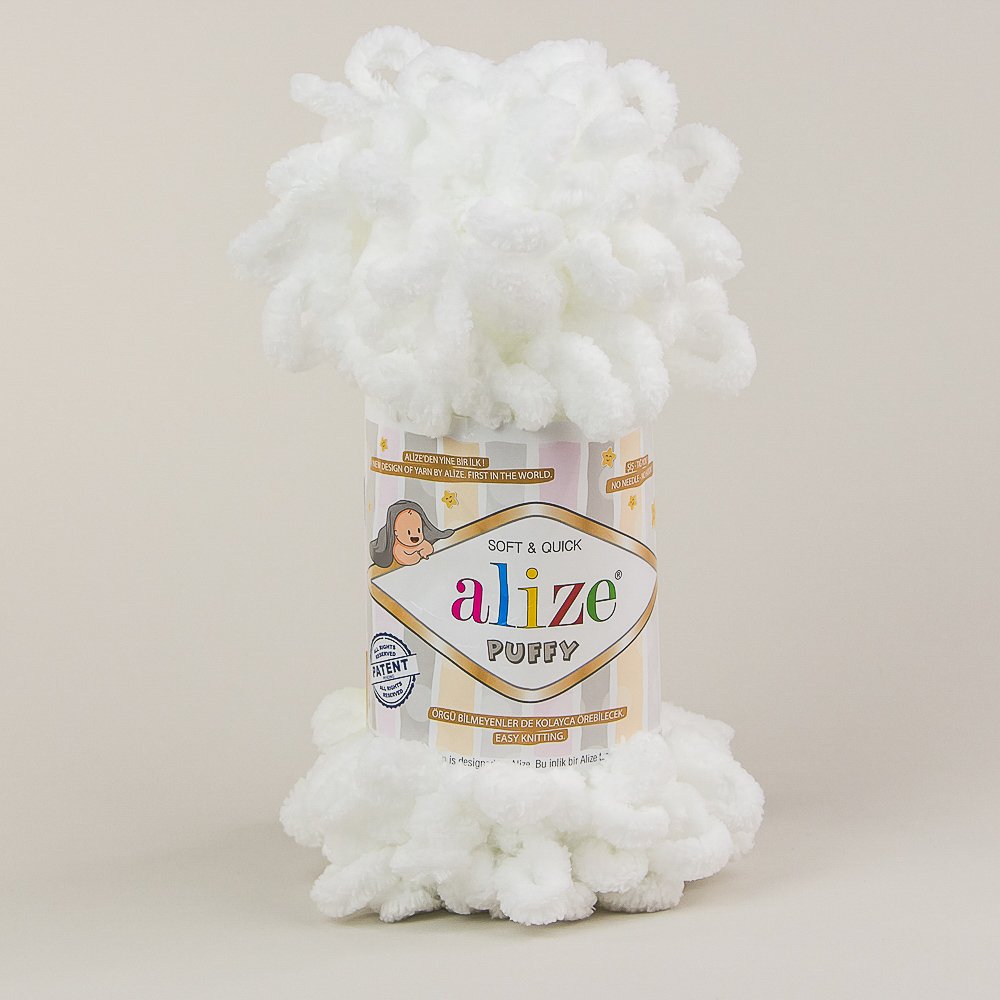Pletací příze Alize PUFFY 55 bílá, efektní, 100g/9,2m