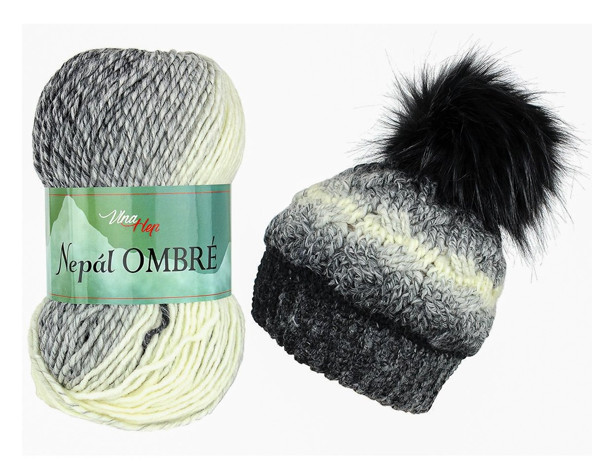 Pletací / háčkovací příze Vlna-Hep NEPÁL OMBRE 7409 bílo-černá, přechodová, efektní 100g/190m