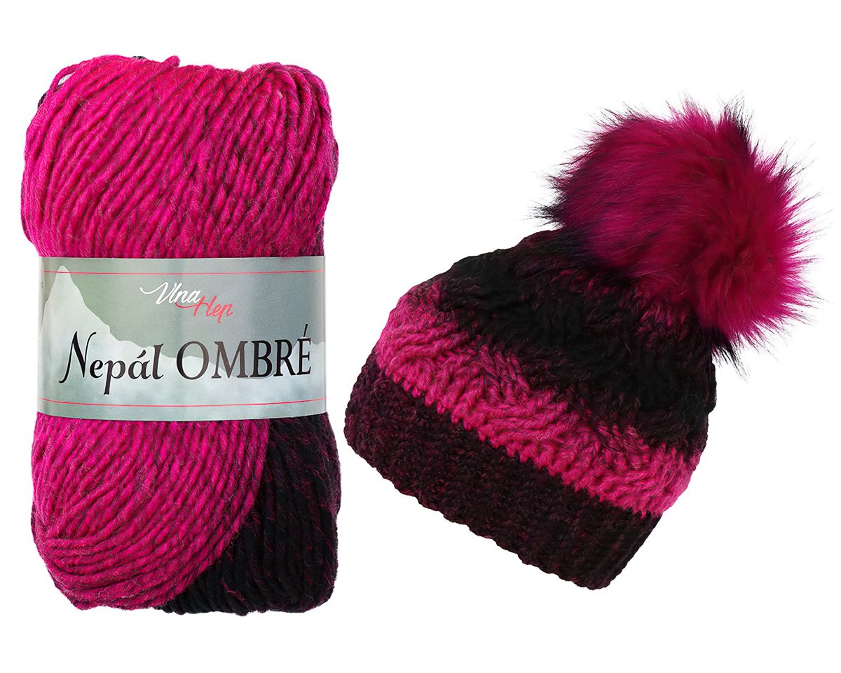 Pletací / háčkovací příze Vlna-Hep NEPÁL OMBRE 7411 ostře růžovo-černá, přechodová, efektní 100g/190m