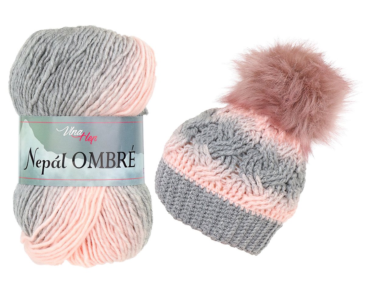 Pletací / háčkovací příze Vlna-Hep NEPÁL OMBRE 7412 sladce růžovo-šedá, přechodová, efektní 100g/190m