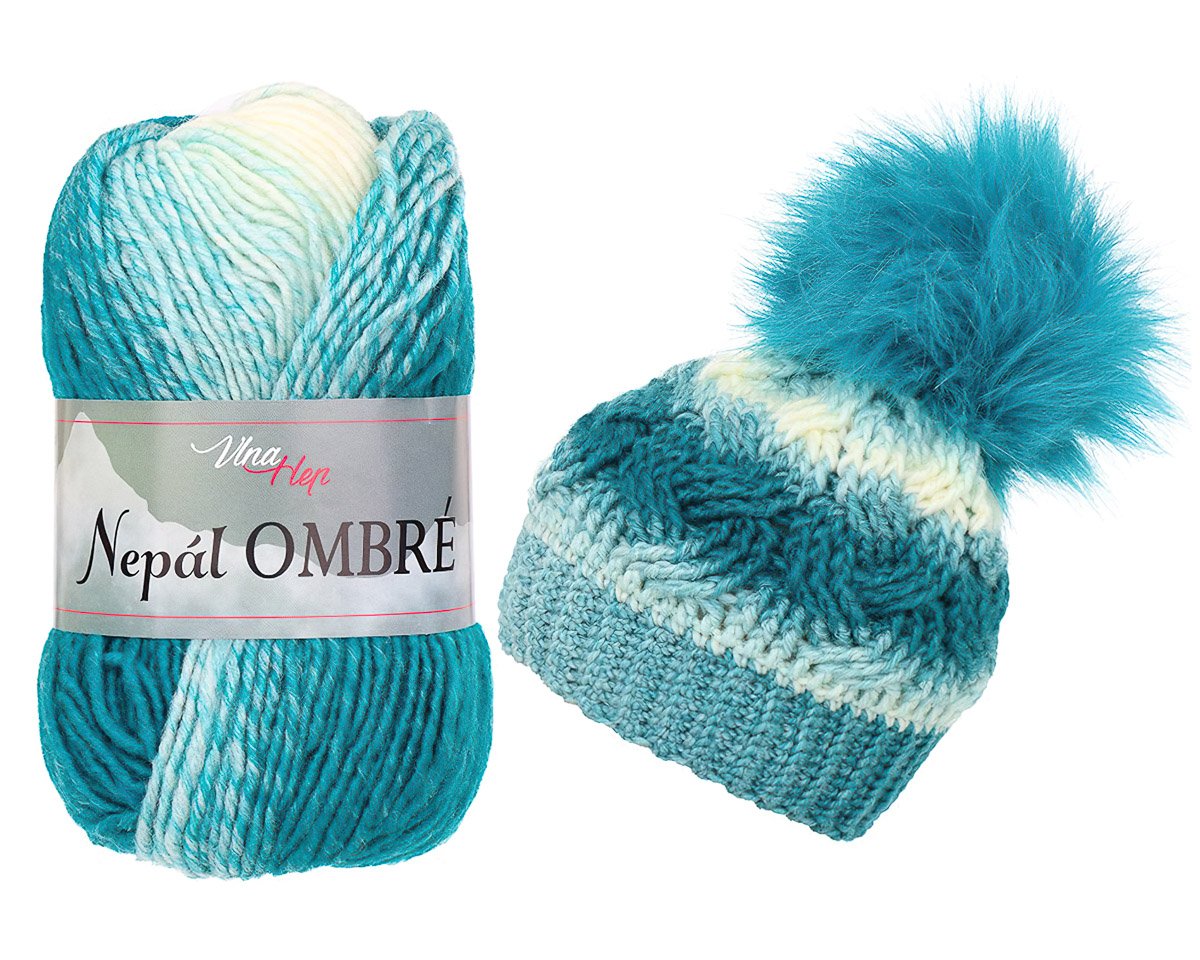 Pletací / háčkovací příze Vlna-Hep NEPÁL OMBRE 7416 tyrkysovo-bílá, přechodová, efektní 100g/190m