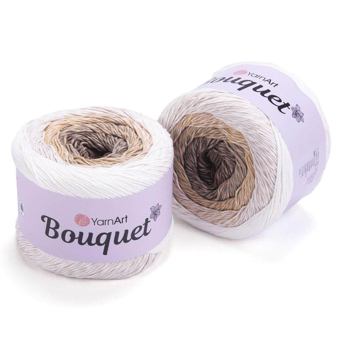 YarnArt Pletací / háčkovací příze BOUQUET 707 bílo-hnědo-béžová, melírovaná, ombré, duhová, 250g/500m