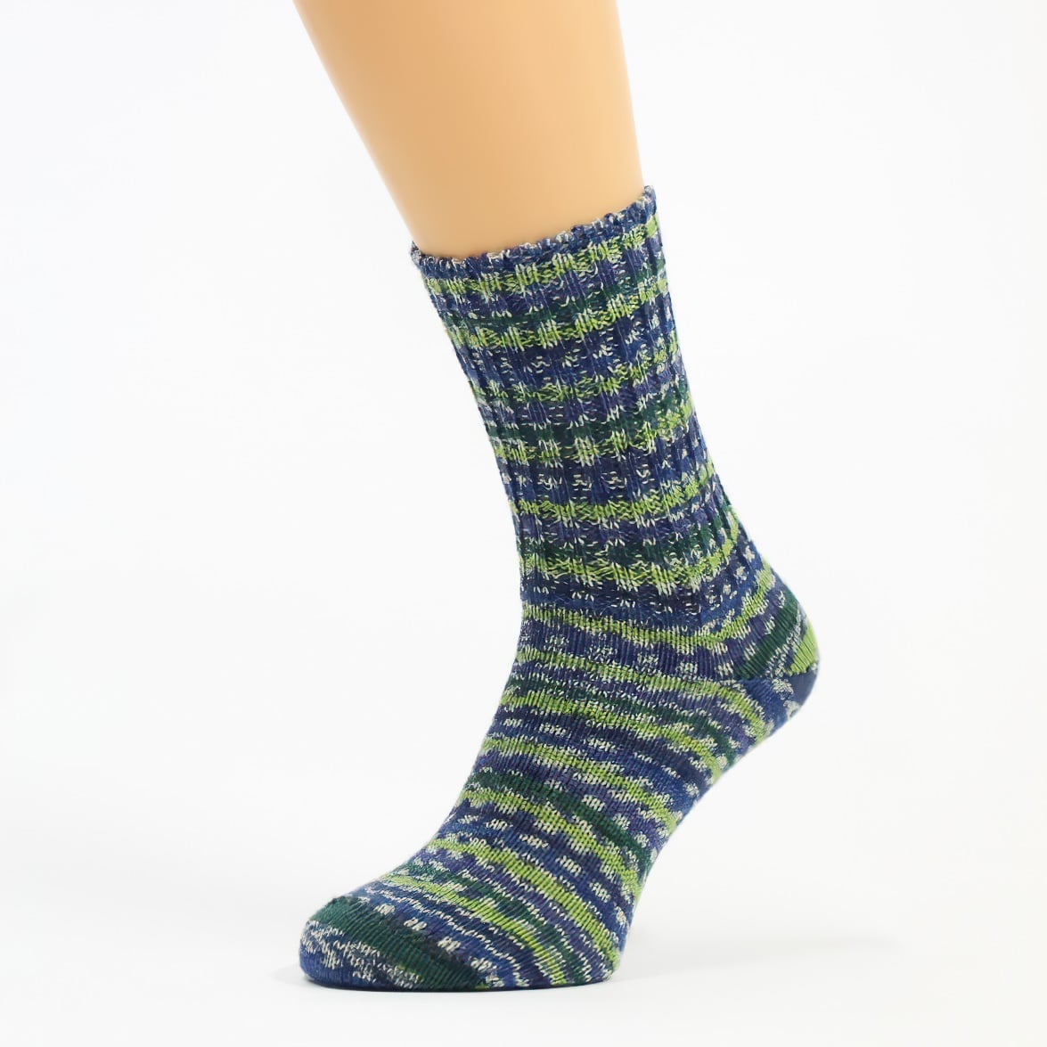 Bapon Vlněné, teplé zimní dámské ponožky IVKA 615/3 zeleno-modrý proužek, vysoké, vel. 36-37