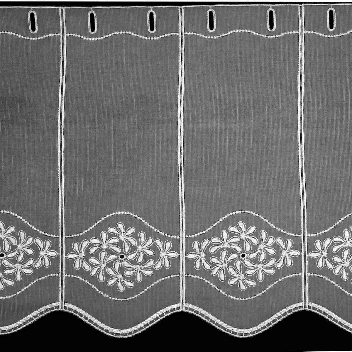 Rand voálová vitrážová záclona 30186 lístečky, vyšívaná s bordurou, bílá, výška 60cm (v metráži)