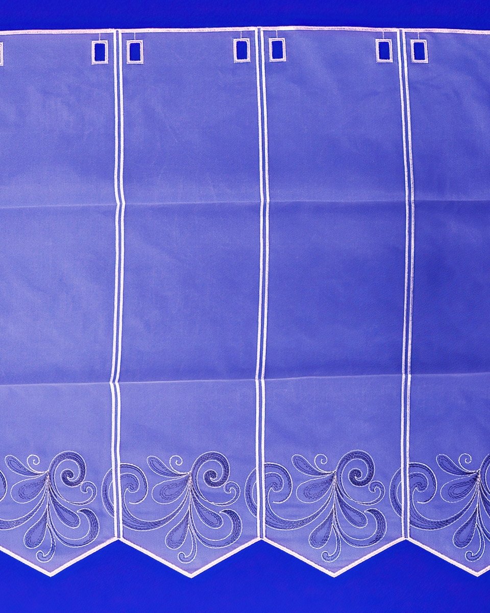 Olzatex voálová vitrážová záclona V409 vyšívaný černošedý ornament, s bordurou, bílá, výška 60cm (v metráži)