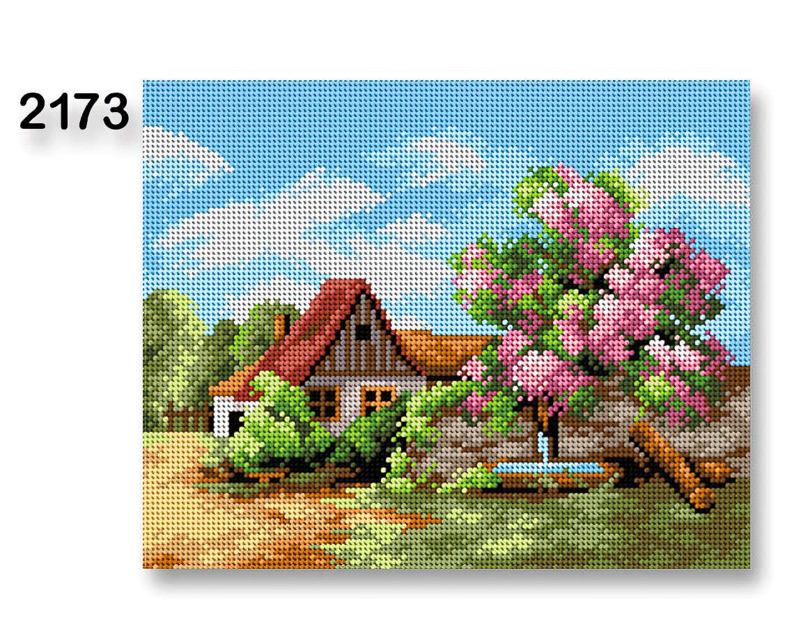 Stoklasa Vyšívací předloha, obrázek na vyšívání 70240/2173, dům, zeleno-modrá, 24x30cm