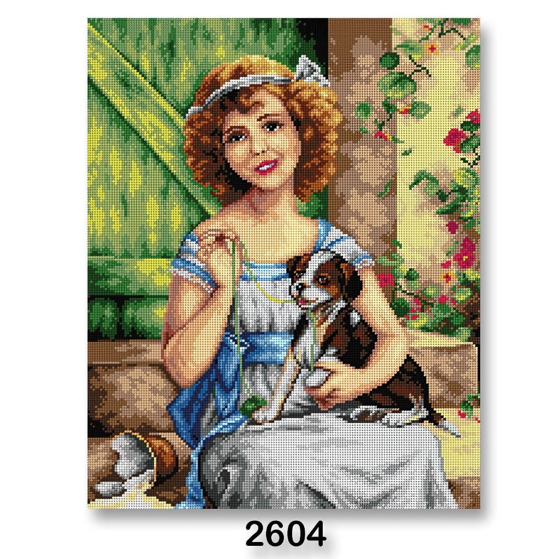 VTC Vyšívací předloha, obrázek na vyšívání 70242/2604, dívka s pejskem, zelená, 40x50cm