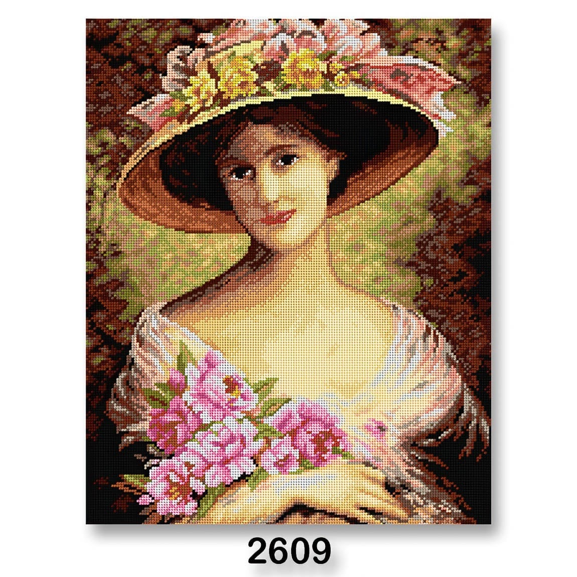 VTC Vyšívací předloha, obrázek na vyšívání 70242/2609, dáma v klobouku, hnědá, 40x50cm