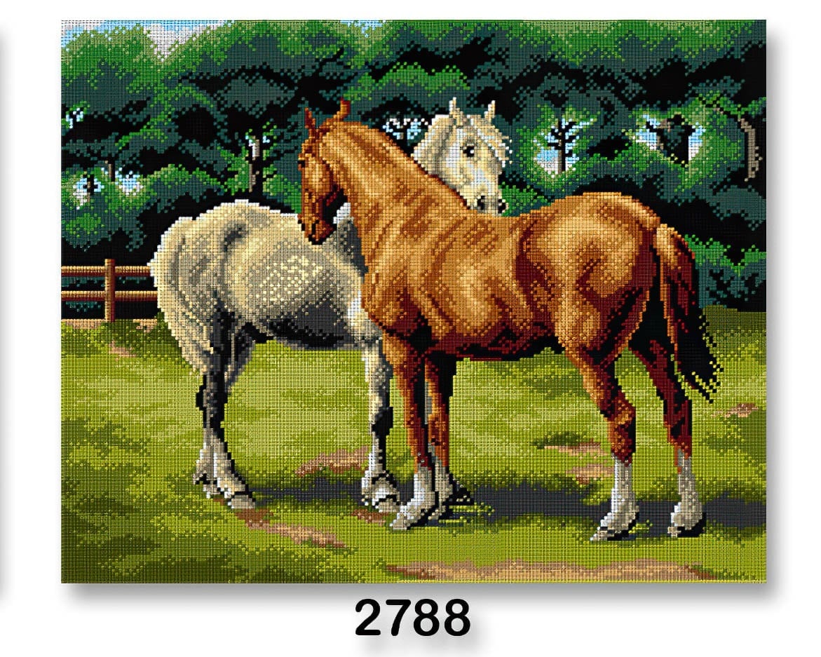 VTC Vyšívací předloha, obrázek na vyšívání 70242/2788, koně, zelená, 40x50cm