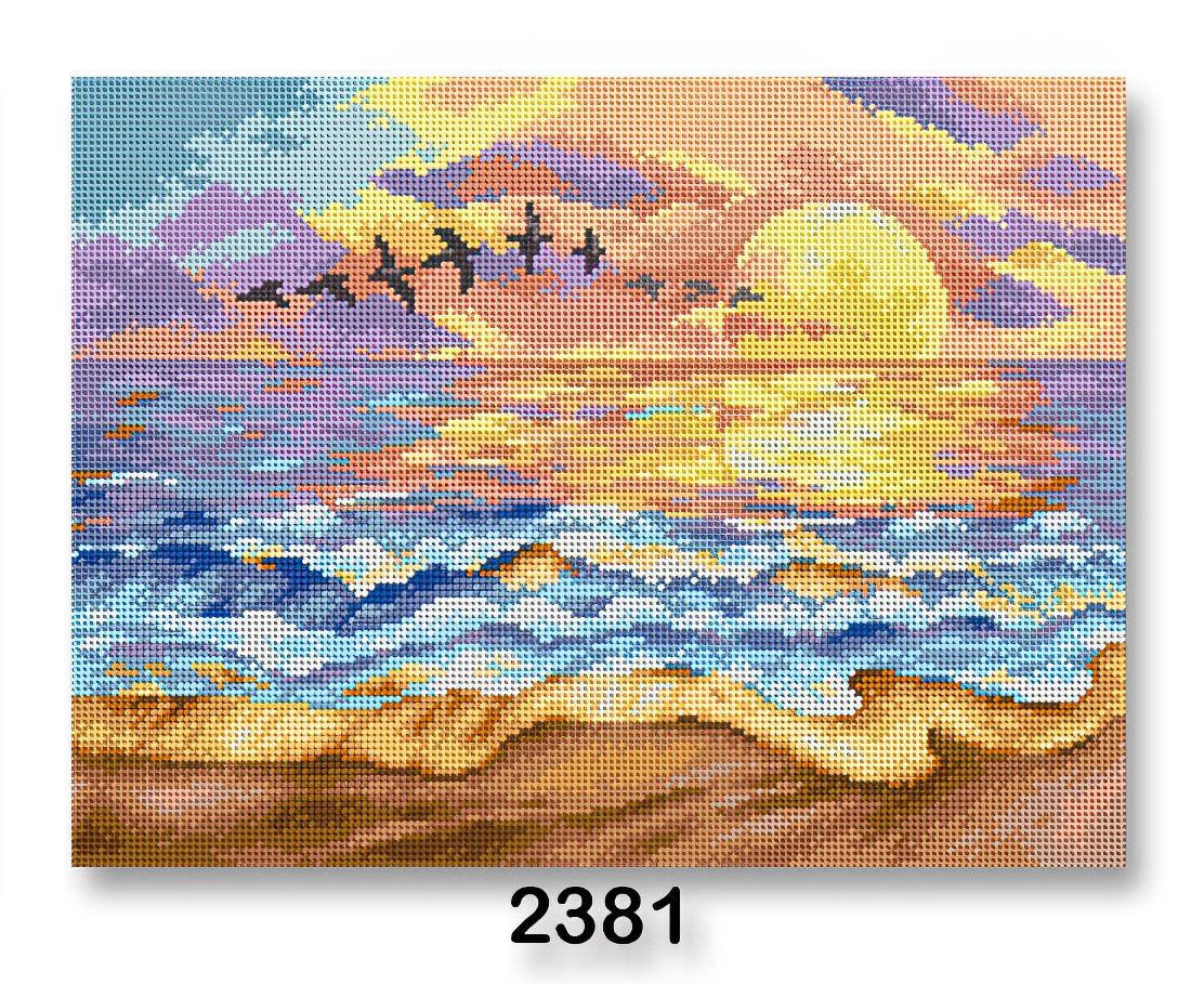 VTC Vyšívací předloha, obrázek na vyšívání 70243/2381, moře, modro-béžová, 30x40cm
