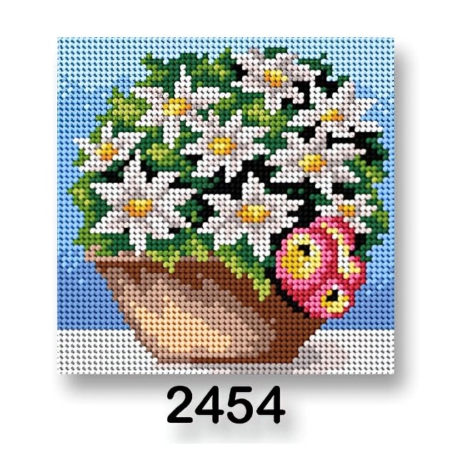 VTC Vyšívací předloha, obrázek na vyšívání 70244/2454, květiny 10, na modré, 15x15cm