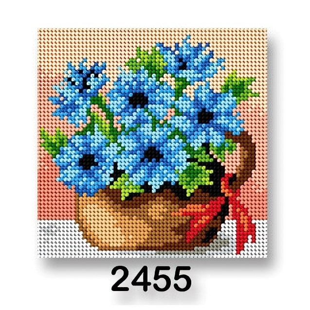 VTC Vyšívací předloha, obrázek na vyšívání 70244/2455, květiny 11, modrá, 15x15cm