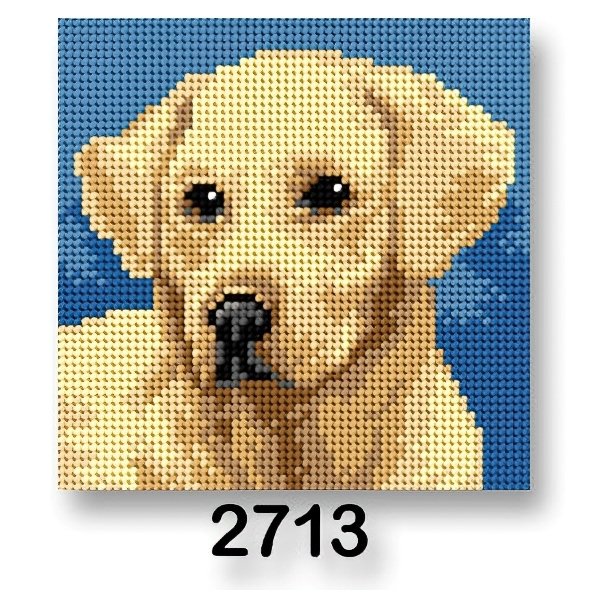 Vyšívací předloha, obrázek na vyšívání 70244/2713 Labradorský retrívr na modré, 15x15cm