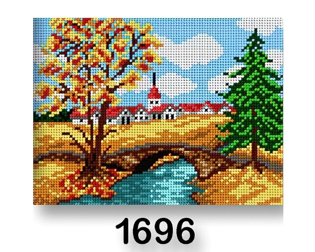 Stoklasa Vyšívací předloha, obrázek na vyšívání 70246/1696, most podzim, žluto-hnědá, 18x24cm