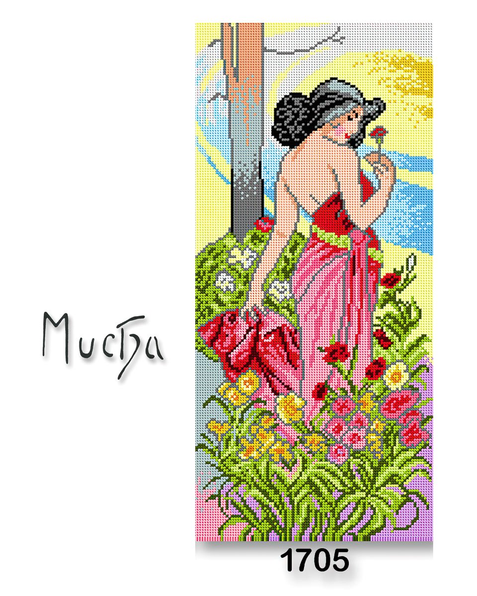 Vyšívací předloha, obrázek na vyšívání 70251/1705, Mucha Karafiát, růžovo-zelená, 24x51cm