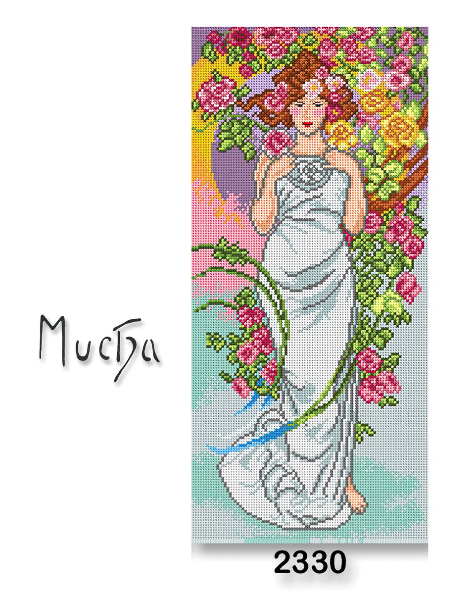 VTC Vyšívací předloha, obrázek na vyšívání 70251/2330, Mucha Růže, růžovo-modrá, 24x51cm