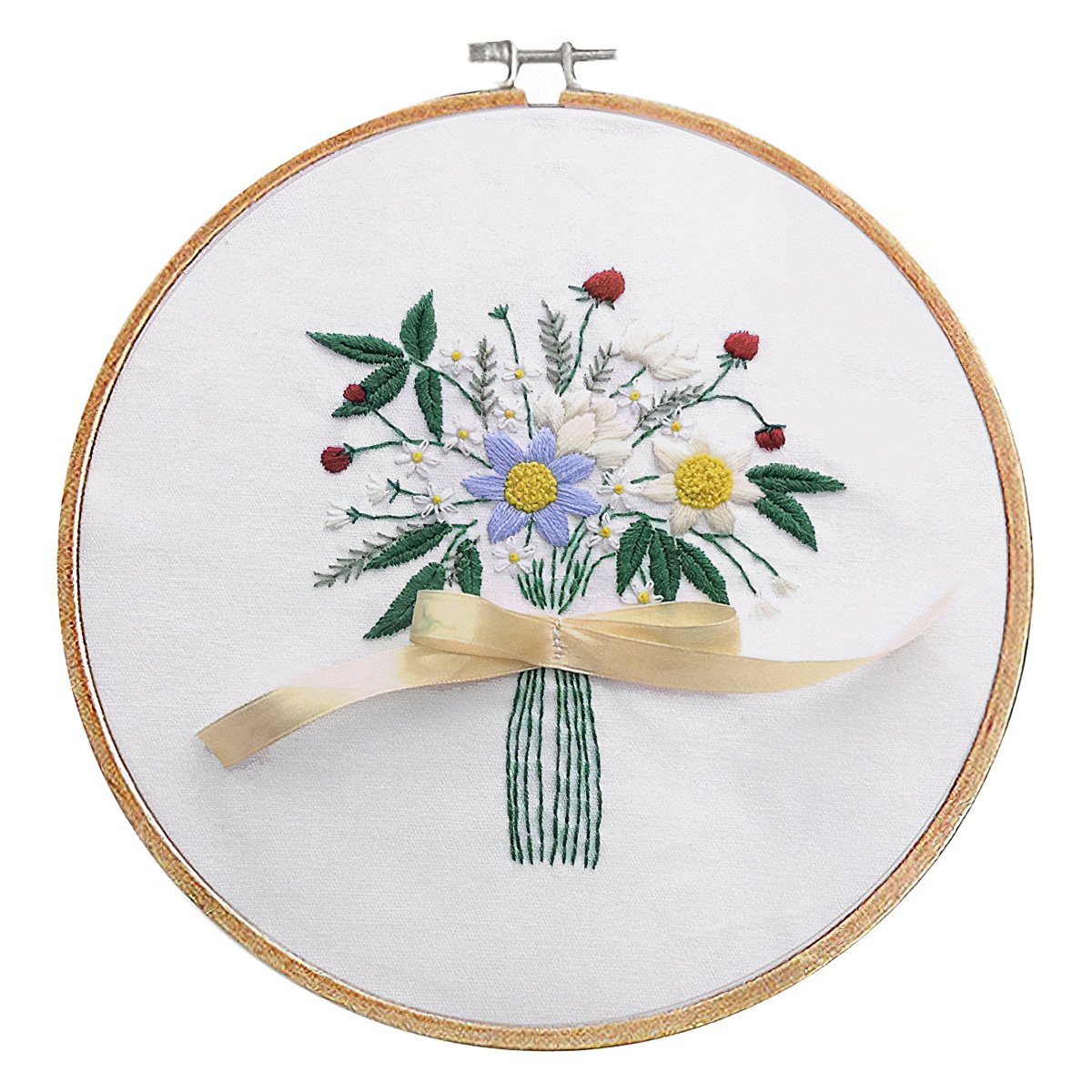 Stoklasa Vyšívací sada s předtištěným motivem 380732/6, modro-bílé květiny (rámeček, předtisk, jehly a příze), průměr 20,2cm