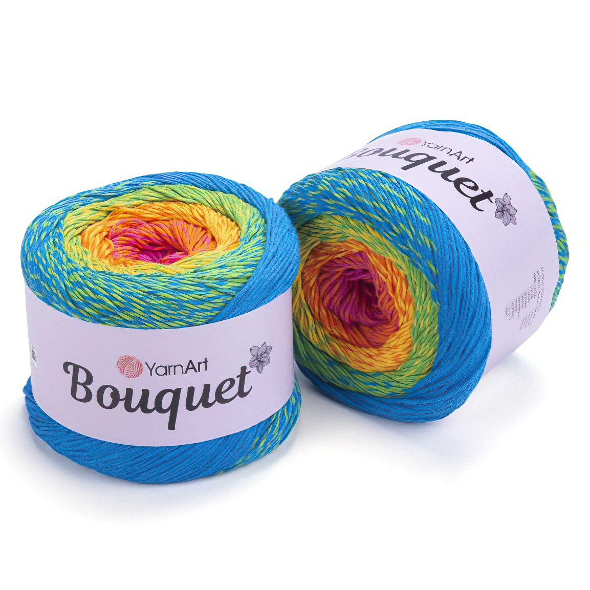 YarnArt Pletací / háčkovací příze BOUQUET 719 modro-zeleno-žlutá, melírovaná, ombré, duhová, 250g/500m