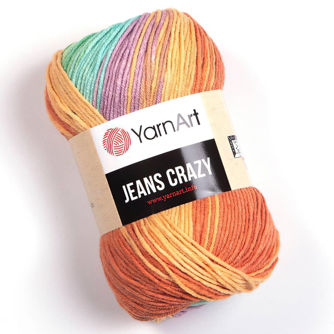 Pletací / háčkovací příze YarnArt JEANS CRAZY 8202 zelená-oranžová-fialová, melírovaná, 50g/160m