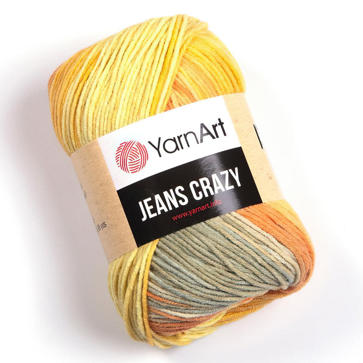 Pletací / háčkovací příze YarnArt JEANS CRAZY 8210 hořčicovo-oranžovo-šedá, melírovaná, 50g/160m