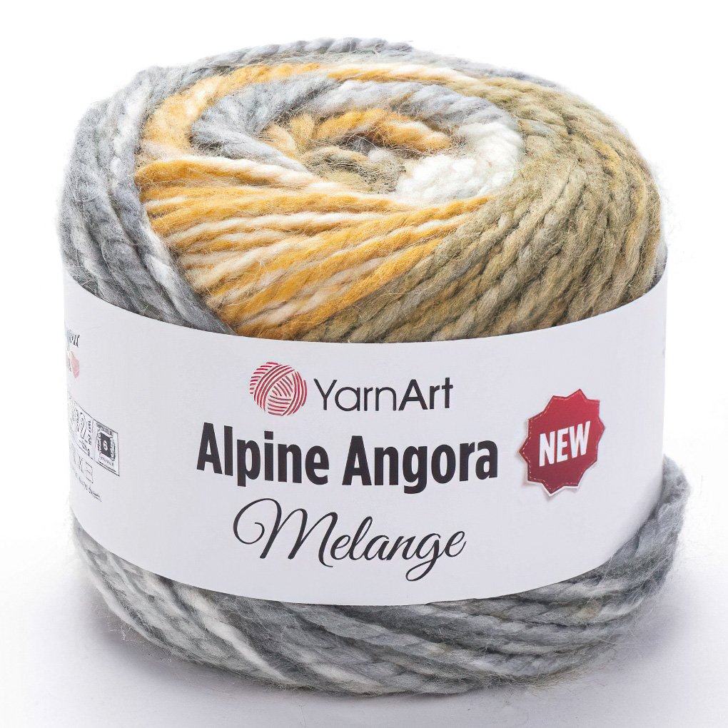YarnArt Pletací příze YarnArt ALPINE ANGORA MELANGE 6403 šedo-hořčicový melír, efektní, 150g/150m