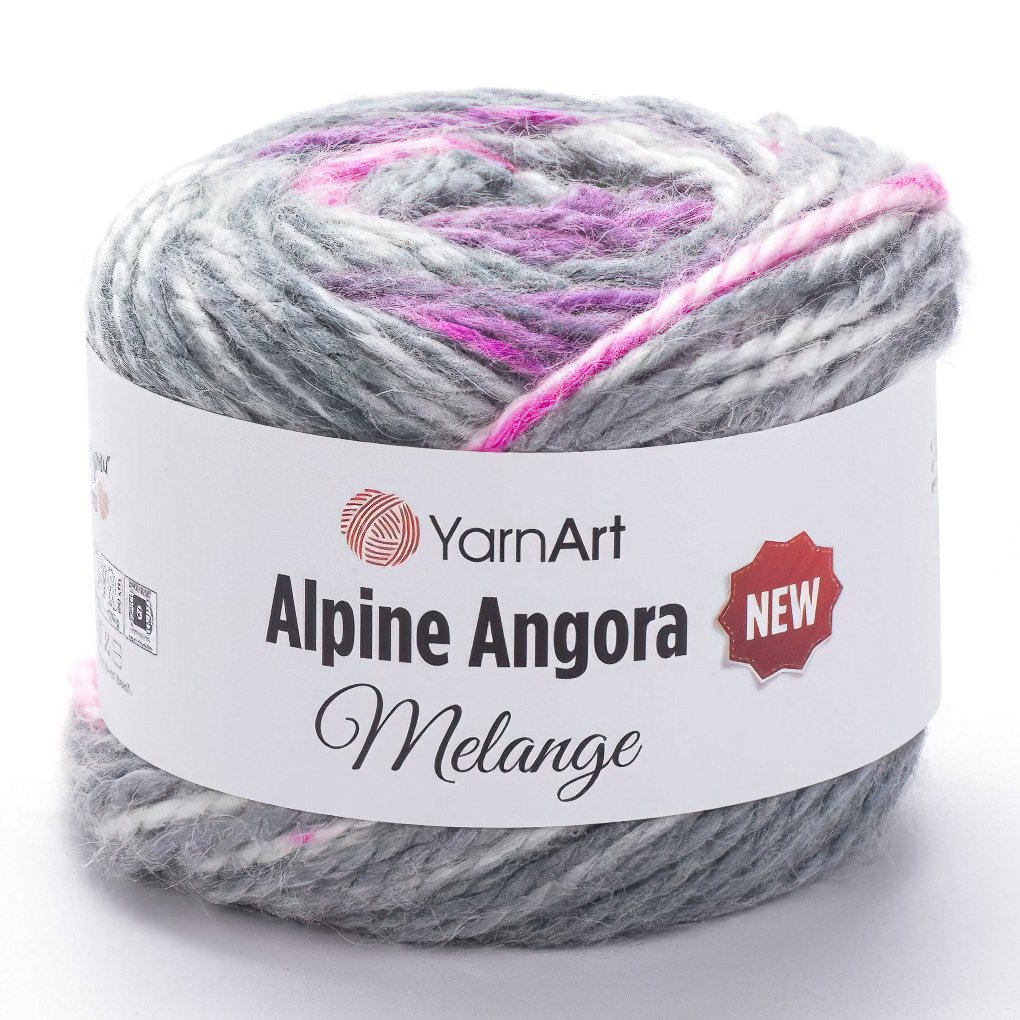 YarnArt Pletací příze YarnArt ALPINE ANGORA MELANGE 6409 šedo-fialový melír, efektní, 150g/150m