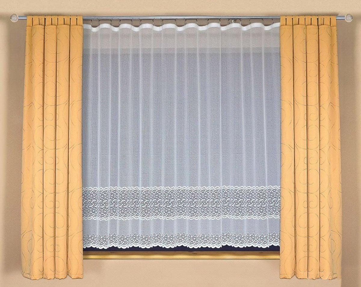 Tylex žakárová záclona A3891 drobné vlnky, s bordurou, bílá, výška 220cm (v metráži)